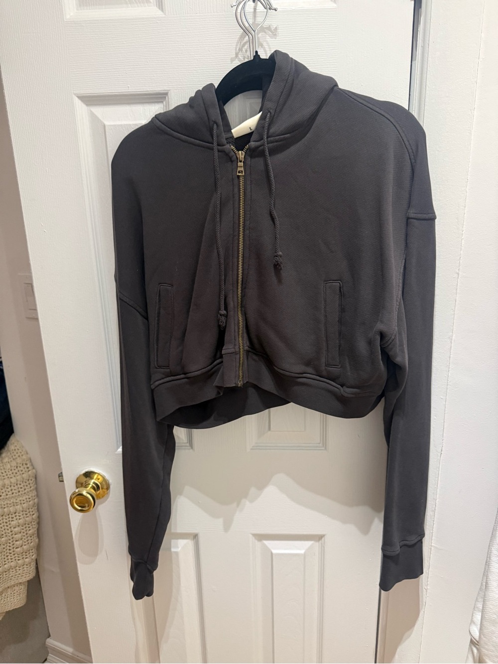 Cropped Zip-Up Hoodie Sweater in Charcoal